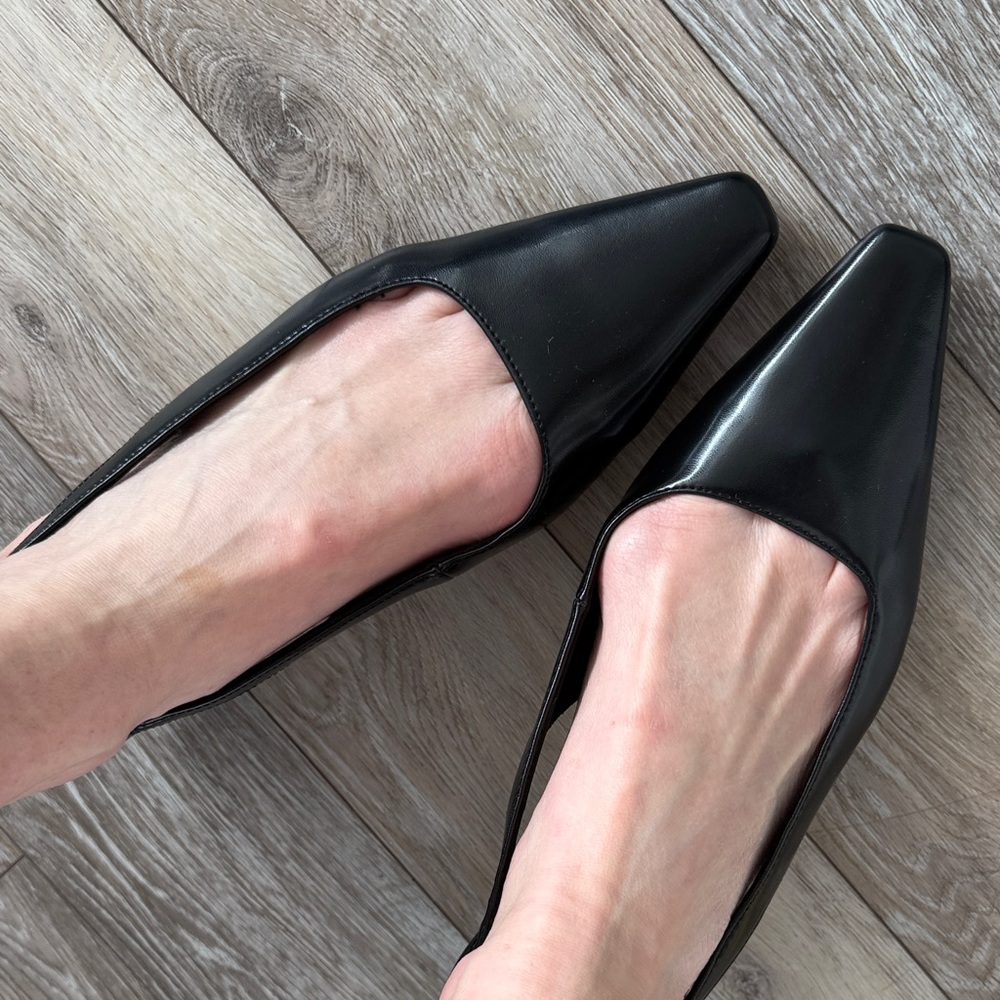 H&M Black Square Toe Leather-Look Kitten heels